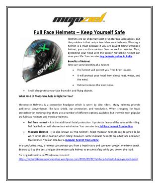 Full Face Helmets – Keep Yourself Safe
