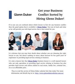 Get your Business Conflict Sorted by Hiring Glenn Duker!