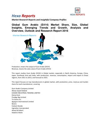 Gum Arabic (E414) Market Share, Size, Global Insights and Forecast To 2021