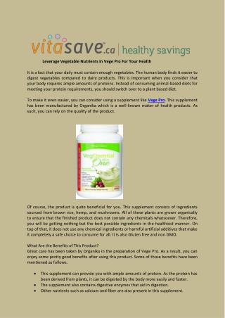 Leverage Vegetable Nutrients In Vege Pro For Your Health