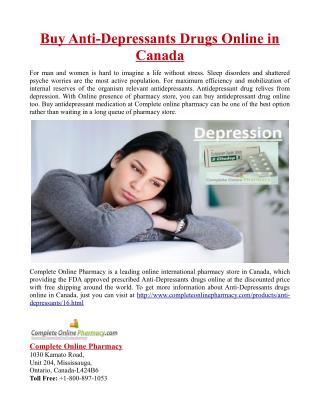 Buy Anti-Depressants Drugs Online in Canada