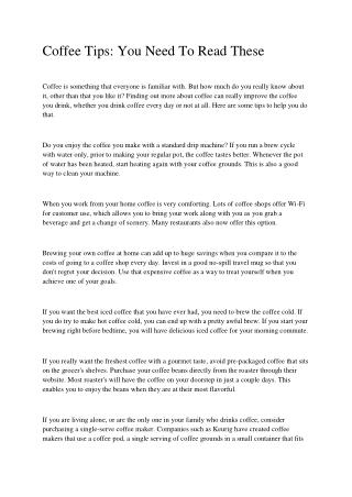 Coffee Making Tips For The Frugal Brewer