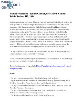 Report concerned : Spinal Cord Injury Global Clinical Trials Review, H2, 2016