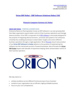 Orion ERP Dubai | ERP Software Dubai | Pinnacle Computer Systems