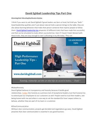 David Eghbali Leadership Tips Part One