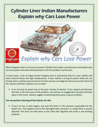 Cylinder Liner Indian Manufacturers Explain why Cars Lose Power