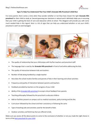 Signs To Help You Understand That Your Child’s Granada Hills Preschool Is Well Run