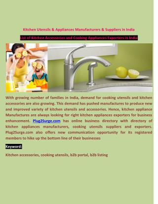 Kitchen Utensils & Appliances Manufacturers & Suppliers in India