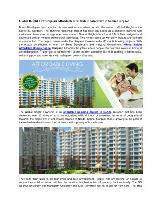 Global Heights Sohna Gurgaon @ 9250933999