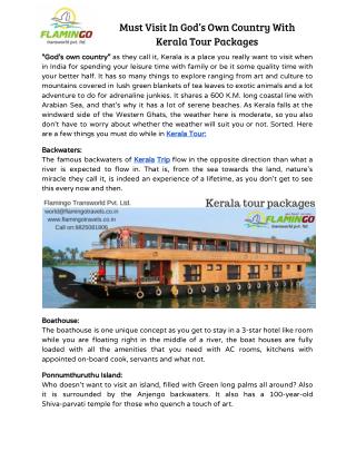 Must Visit In God’s Own Country With Kerala Tour Packages