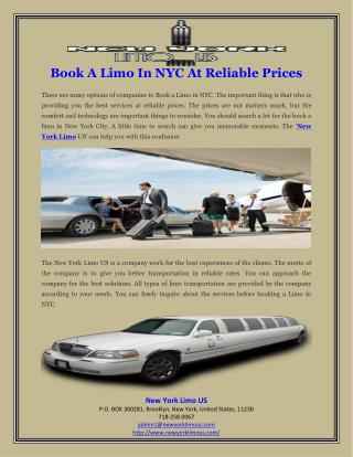 Book A Limo In NYC At Reliable Prices