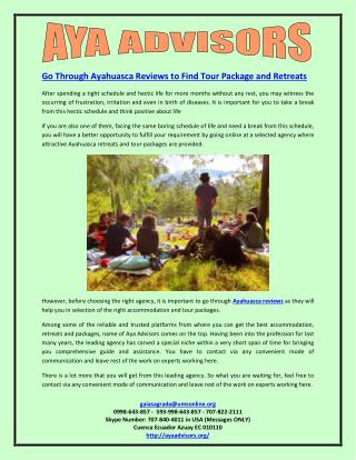Go Through Ayahuasca Reviews to Find Tour Package and Retreats