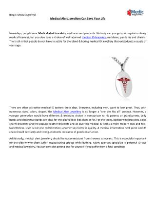 Medical Alert Jewellery Can Save Your Life