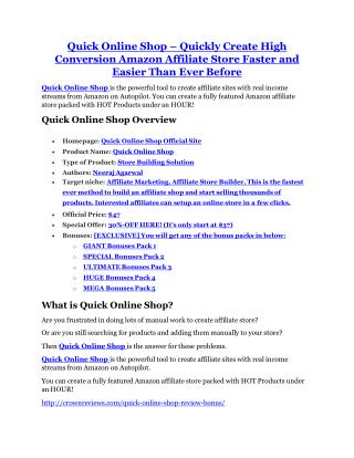 Quick Online Shop review - Quick Online Shop (SECRET) bonuses