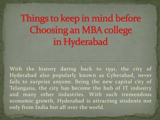 Things to keep in mind before Choosing an MBA college in Hyderabad