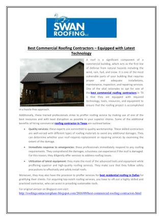 Best Commercial Roofing Contractors – Equipped with Latest Technology