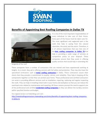 Benefits of Appointing Best Roofing Companies in Dallas TX