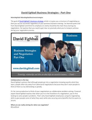 David Eghbali Business Strategies - Part One