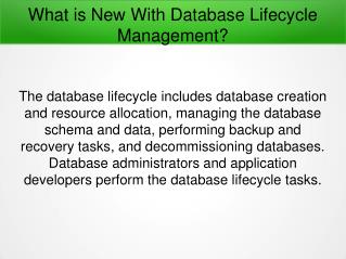 What is New With Database Lifecycle Management?