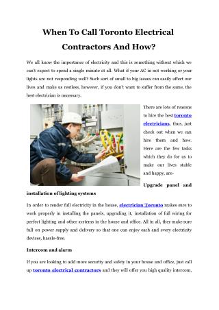 When To Call Toronto Electrical Contractors And How