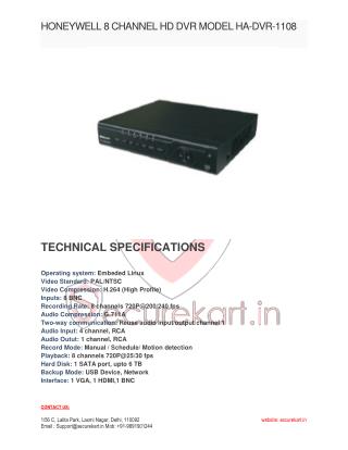 Honeywell Black 8 Channel DVR HA-DVR-1108-S Manual