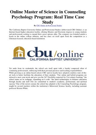 Online Master of Science in Counseling Psychology Program: Real Time Case Study