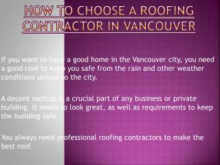 Remember These Points While Choosing a Roofing Contractor in Vancouver