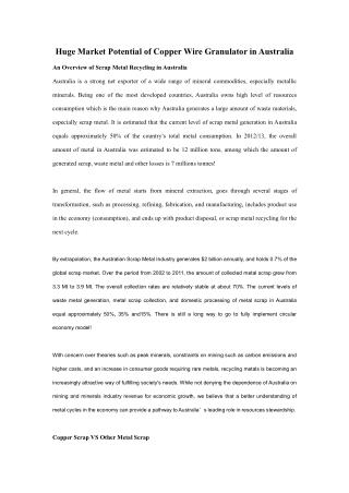 Wide Application of Copper Granulator in Auatralia