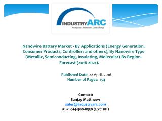 Nanowire Battery Market: increasing demand for silicon nanowire battery for better performance and energy through 2021.