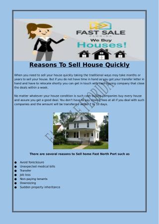 Reasons To Sell House Quickly