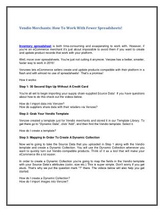 Vendio Merchants: How To Work With Fewer Spreadsheets!