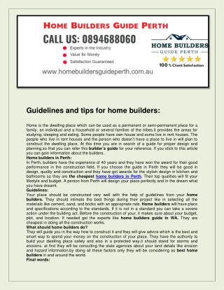 Home builders guide perth