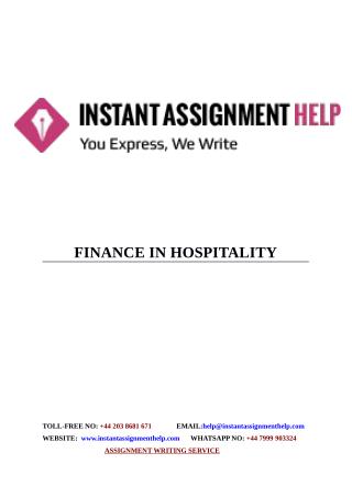 Instant Assignment Help - Sample on Finance in Hospitality