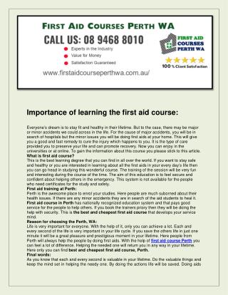 First aid courses perth wa