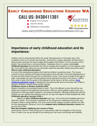 Early Childhood Education Courses WA