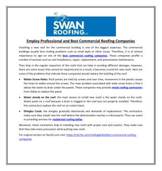 Employ Professional and Best Commercial Roofing Companies