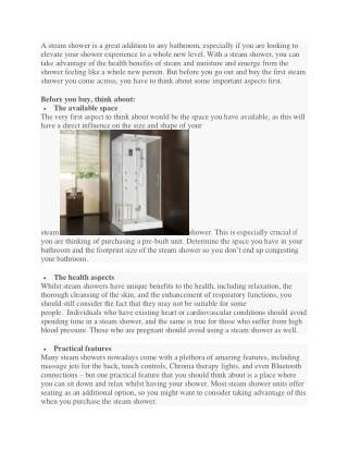The Most Important Aspects You should Think about before Purchasing a Steam Shower