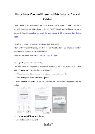 How to Update iPhone and Recover Lost Data During the Process of Updating