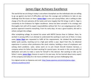 James Elgar Achieves Excellence
