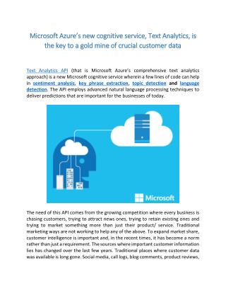 Microsoft Azure’s new cognitive service, Text Analytics, is the key to a gold mine of crucial customer data