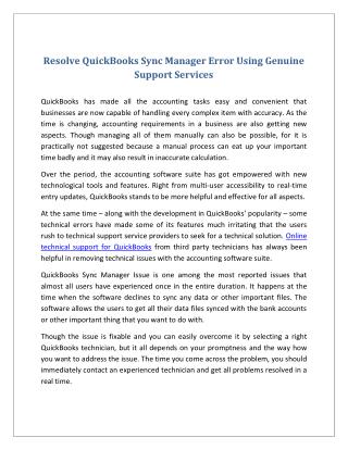 Resolve QuickBooks Sync Manager Error Using Genuine Support Services