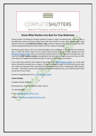 Know What Shutters Are Best For Your Bathroom
