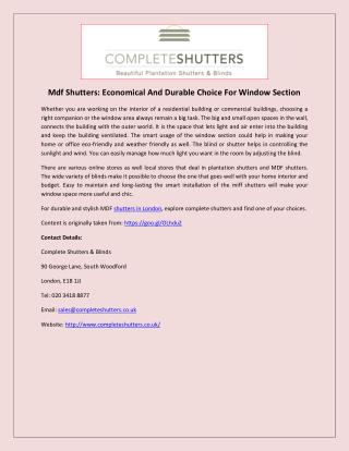 MDF Shutters: Economical And Durable Choice For Window Section