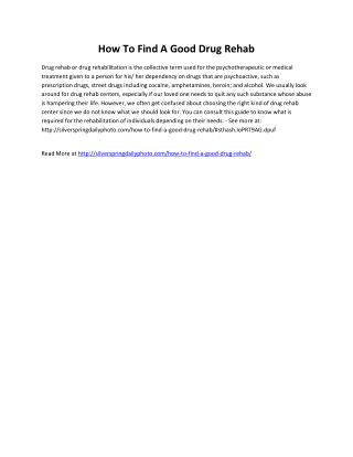 How To Find A Good Drug Rehab
