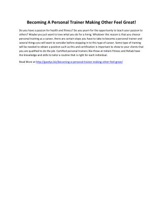 Becoming A Personal Trainer: Making Other Feel Great!