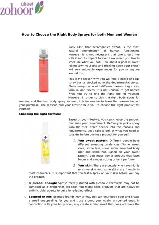 How to Choose the Right Body Sprays for both Men and Women