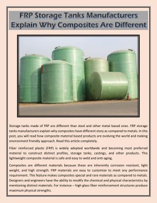 FRP Storage Tanks Manufacturers Explain Why Composites Are Different