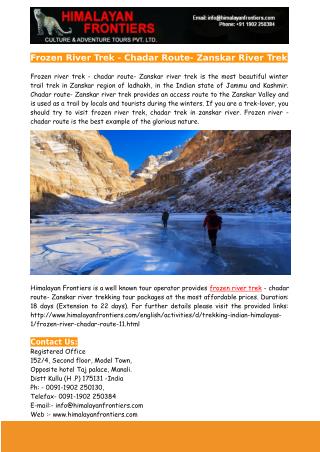 Frozen River Trek - Chadar Route- Zanskar River Trek