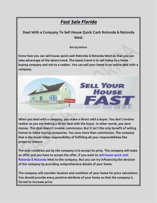 Deal With a Company To Sell House Quick Cash Rotonda & Rotonda West