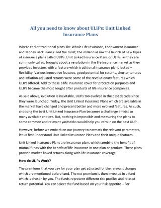 All you need to know about ULIPs: Unit Linked Insurance Plans